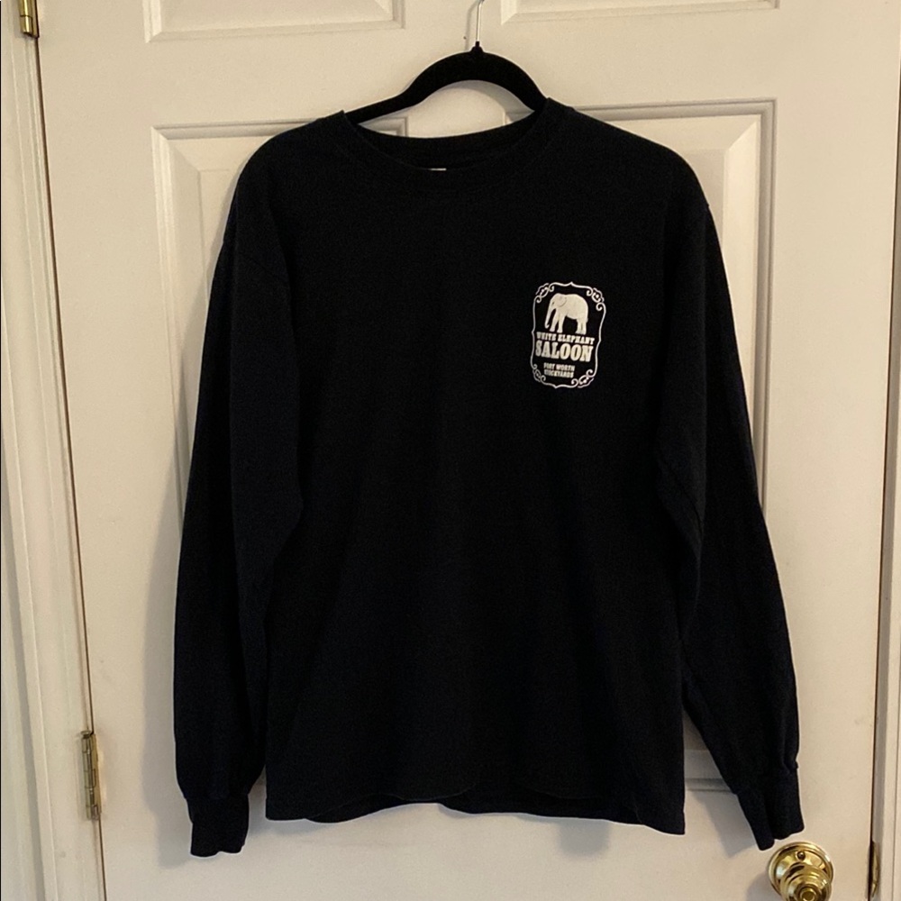 Graphic long sleeve black tee shirt white elephant saloon Fort Worth Stockyards